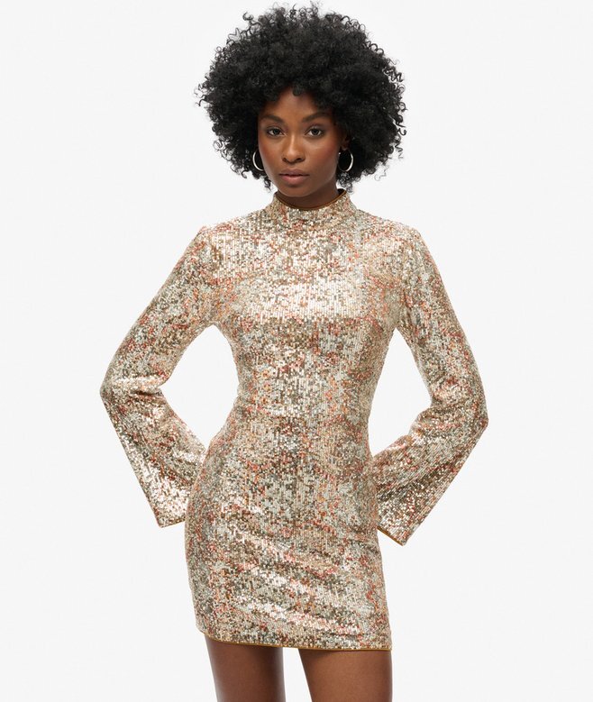 Long-Sleeved Printed Sequin Mini Dress Long-Sleeved Printed Sequin Mini Dress