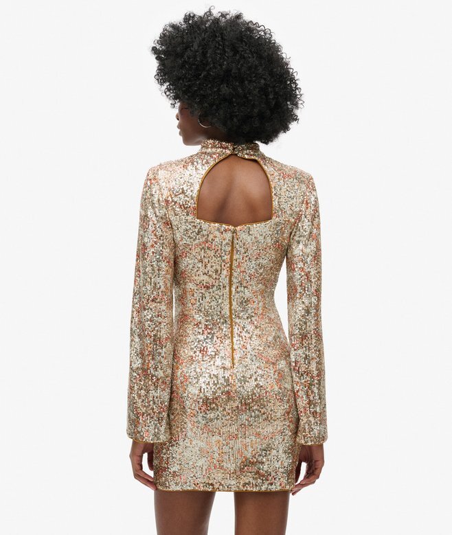 Long-Sleeved Printed Sequin Mini Dress Long-Sleeved Printed Sequin Mini Dress