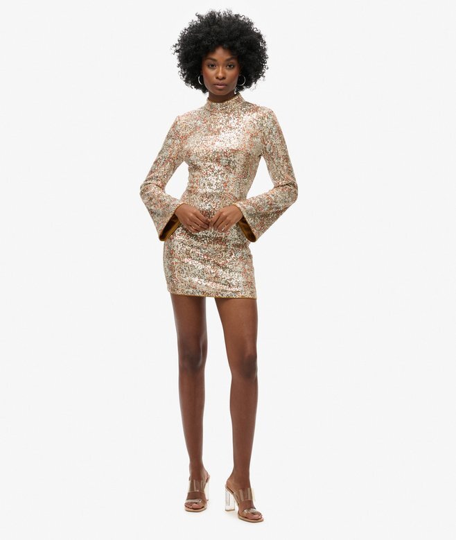Long-Sleeved Printed Sequin Mini Dress Long-Sleeved Printed Sequin Mini Dress