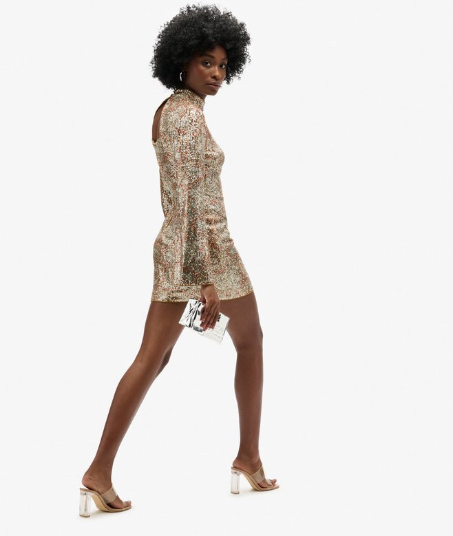 Long-Sleeved Printed Sequin Mini Dress Long-Sleeved Printed Sequin Mini Dress