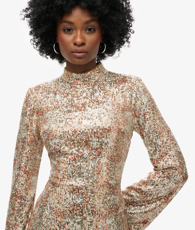 Long-Sleeved Printed Sequin Mini Dress Long-Sleeved Printed Sequin Mini Dress