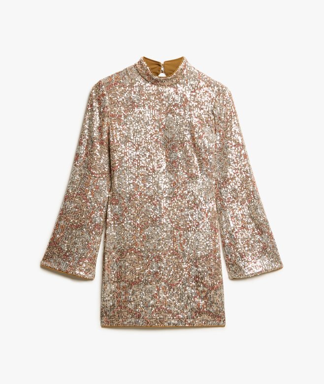 Long-Sleeved Printed Sequin Mini Dress Long-Sleeved Printed Sequin Mini Dress