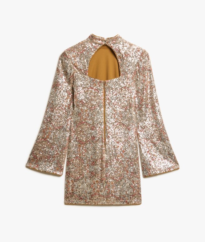 Long-Sleeved Printed Sequin Mini Dress Long-Sleeved Printed Sequin Mini Dress
