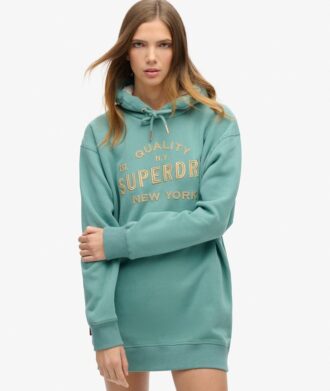 Luxe Metallic Logo Hooded Dress
