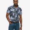 Open Collar Printed Linen Shirt