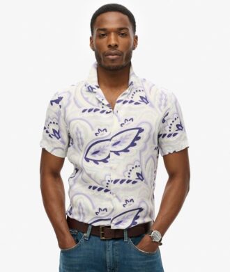 Open Collar Printed Linen Shirt