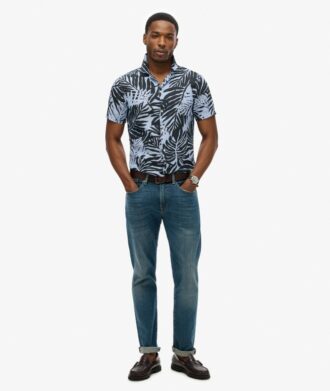 Open Collar Printed Linen Shirt
