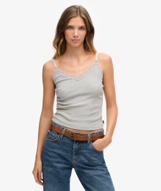Organic Cotton Vintage Rib Lace Trim Cami Top