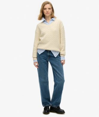 Oversized V Neck Cable Knit Jumper