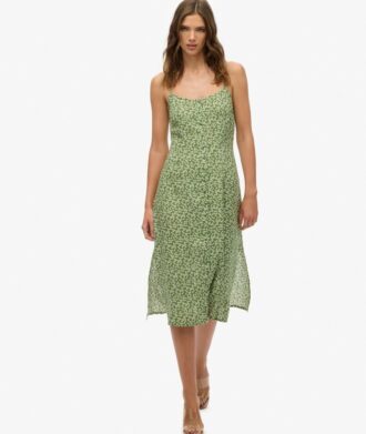 Printed Button-Up Cami Midi Dress