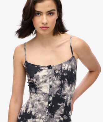 Printed Button-Up Cami Midi Dress