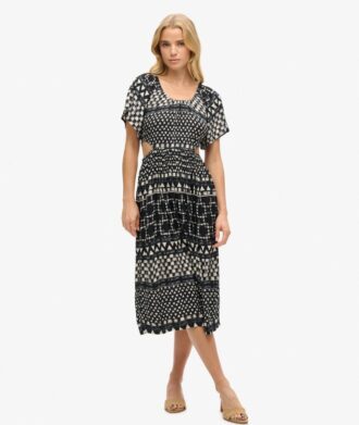 Printed Cut out Midi Dress