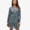 Printed Long Sleeve Metallic Mini Dress