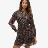 Printed Long Sleeve Metallic Mini Dress