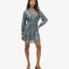 Printed Long Sleeve Metallic Mini Dress