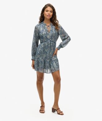 Printed Long Sleeve Metallic Mini Dress