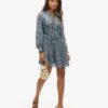 Printed Long Sleeve Metallic Mini Dress
