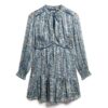 Printed Long Sleeve Metallic Mini Dress