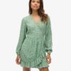 Printed Long Sleeve Wrap Mini Dress