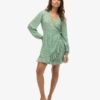 Printed Long Sleeve Wrap Mini Dress