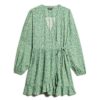 Printed Long Sleeve Wrap Mini Dress