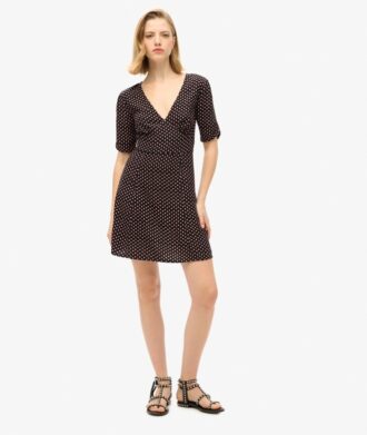 Printed Short Sleeve Mini Tea Dress