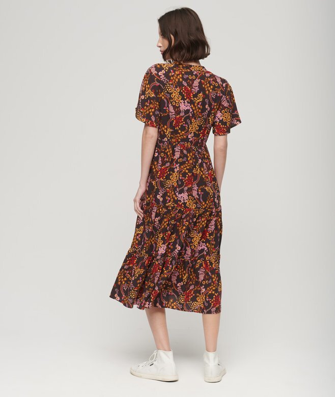 Printed Short Sleeve Tiered Midi Dress Printed Short Sleeve Tiered Midi Dress