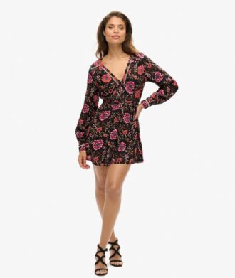 Printed V-Neck Mini Tea Dress