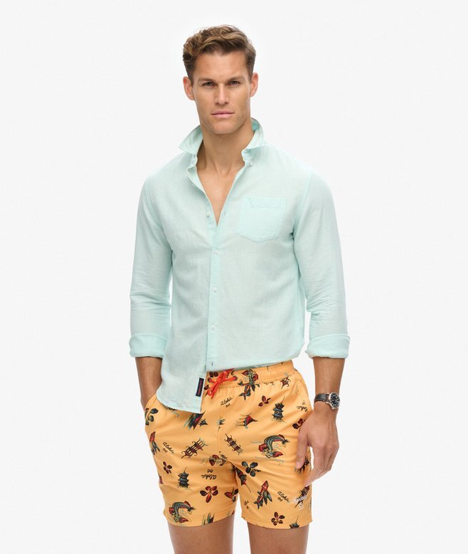 Recycled Hawaiian Print 17-Inch Swim Shorts Recycled Hawaiian Print 17-Inch Swim Shorts