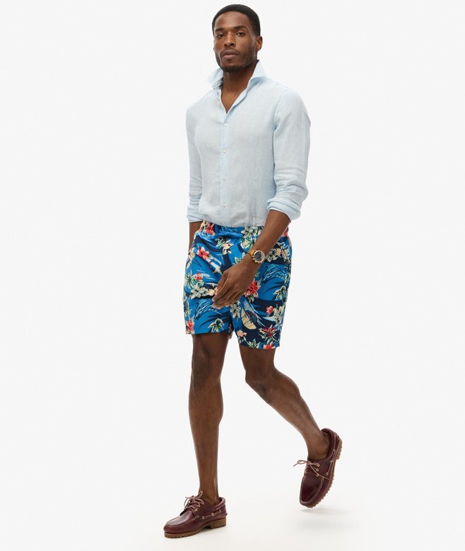 Recycled Hawaiian Print 17-Inch Swim Shorts Recycled Hawaiian Print 17-Inch Swim Shorts