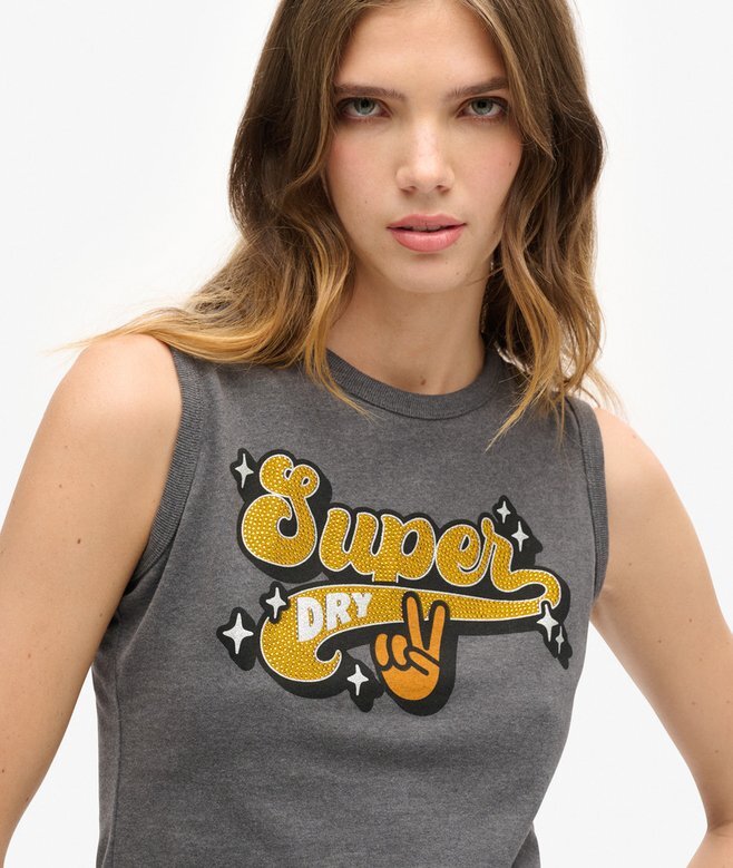 Retro Embellished Slim Vest Top Retro Embellished Slim Vest Top