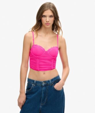 Ruched Mesh Crop Corset Top