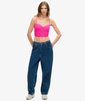 Ruched Mesh Crop Corset Top