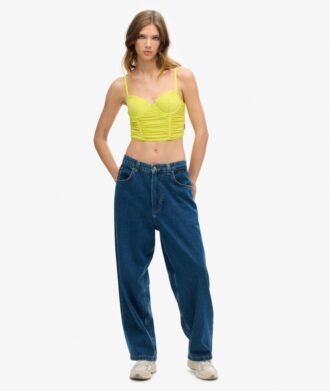 Ruched Mesh Crop Corset Top