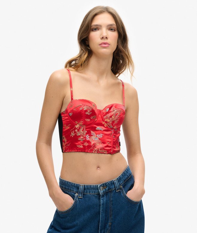 Satin Floral Embroidered Corset Top Satin Floral Embroidered Corset Top