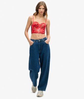 Satin Floral Embroidered Corset Top