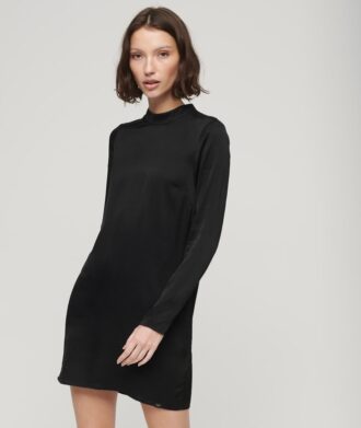 Satin Mock Neck Mini Dress