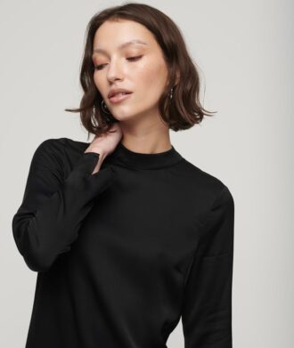 Satin Mock Neck Mini Dress