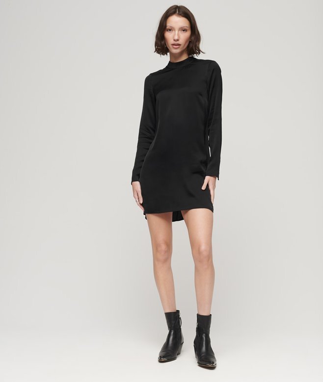 Satin Mock Neck Mini Dress Satin Mock Neck Mini Dress