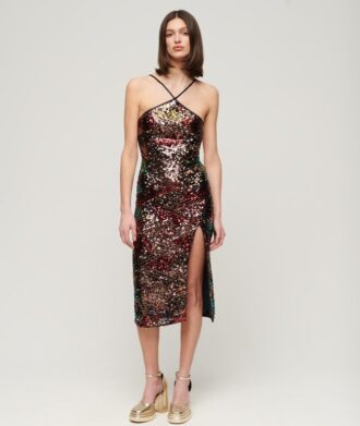 Sequin Halter Midi Dress