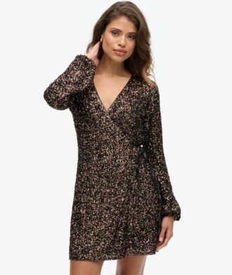 Sequin Wrap Mini Dress