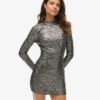 Sequinned Mock Neck Mini Dress Sequinned Mock Neck Mini Dress