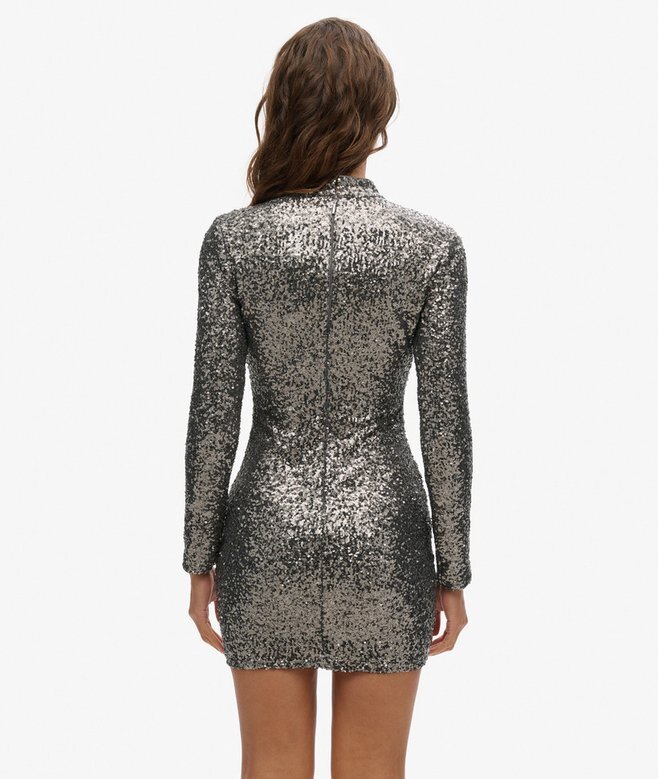Sequinned Mock Neck Mini Dress Sequinned Mock Neck Mini Dress