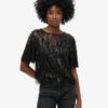 Sheer Short Sleeve Sequin Top