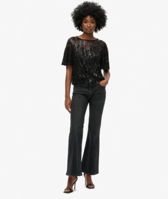 Sheer Short Sleeve Sequin Top