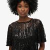 Sheer Short Sleeve Sequin Top