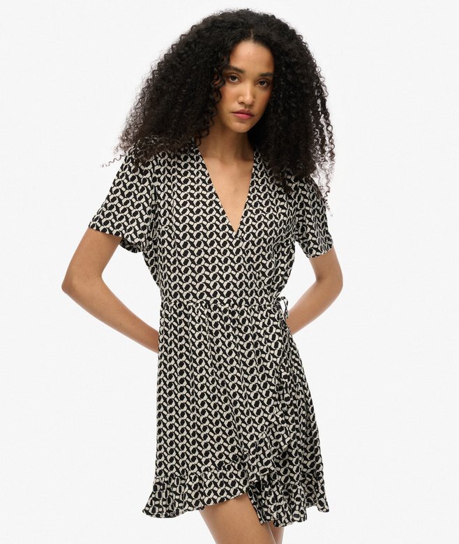 Short Sleeve Printed Mini Wrap Dress Short Sleeve Printed Mini Wrap Dress