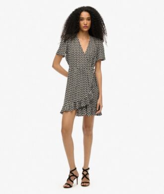 Short Sleeve Printed Mini Wrap Dress