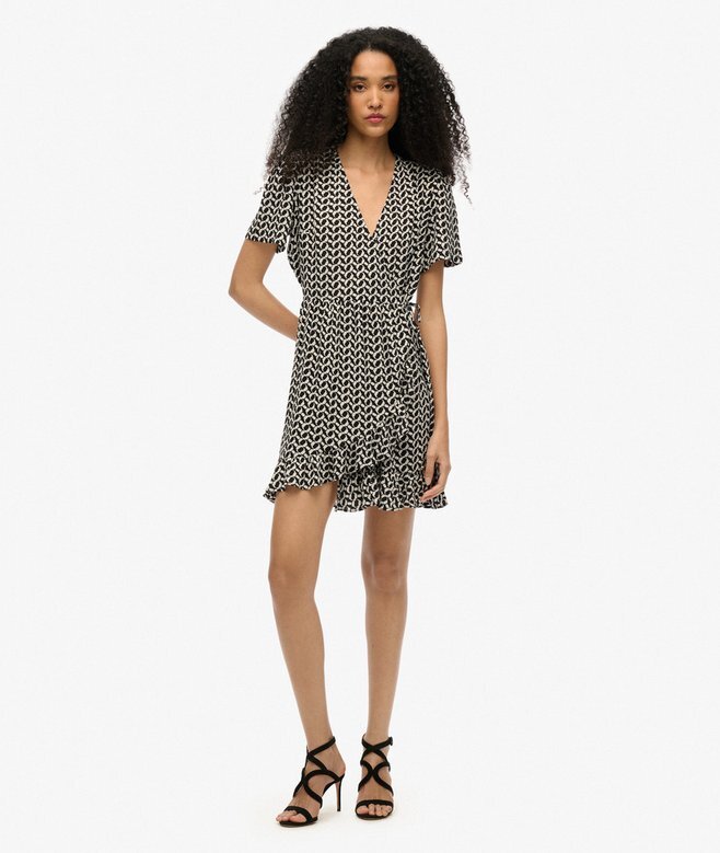Short Sleeve Printed Mini Wrap Dress Short Sleeve Printed Mini Wrap Dress