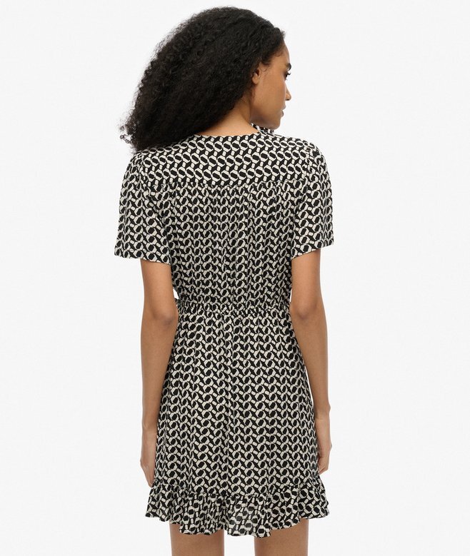 Short Sleeve Printed Mini Wrap Dress Short Sleeve Printed Mini Wrap Dress